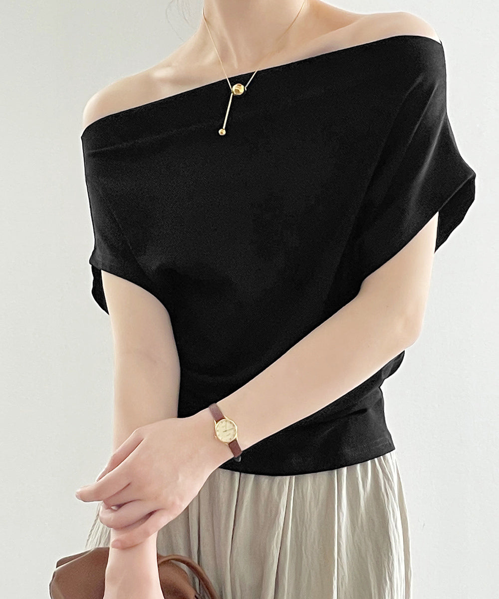 ワンショルダーカットソーギャザーTシャツ レディース オープン